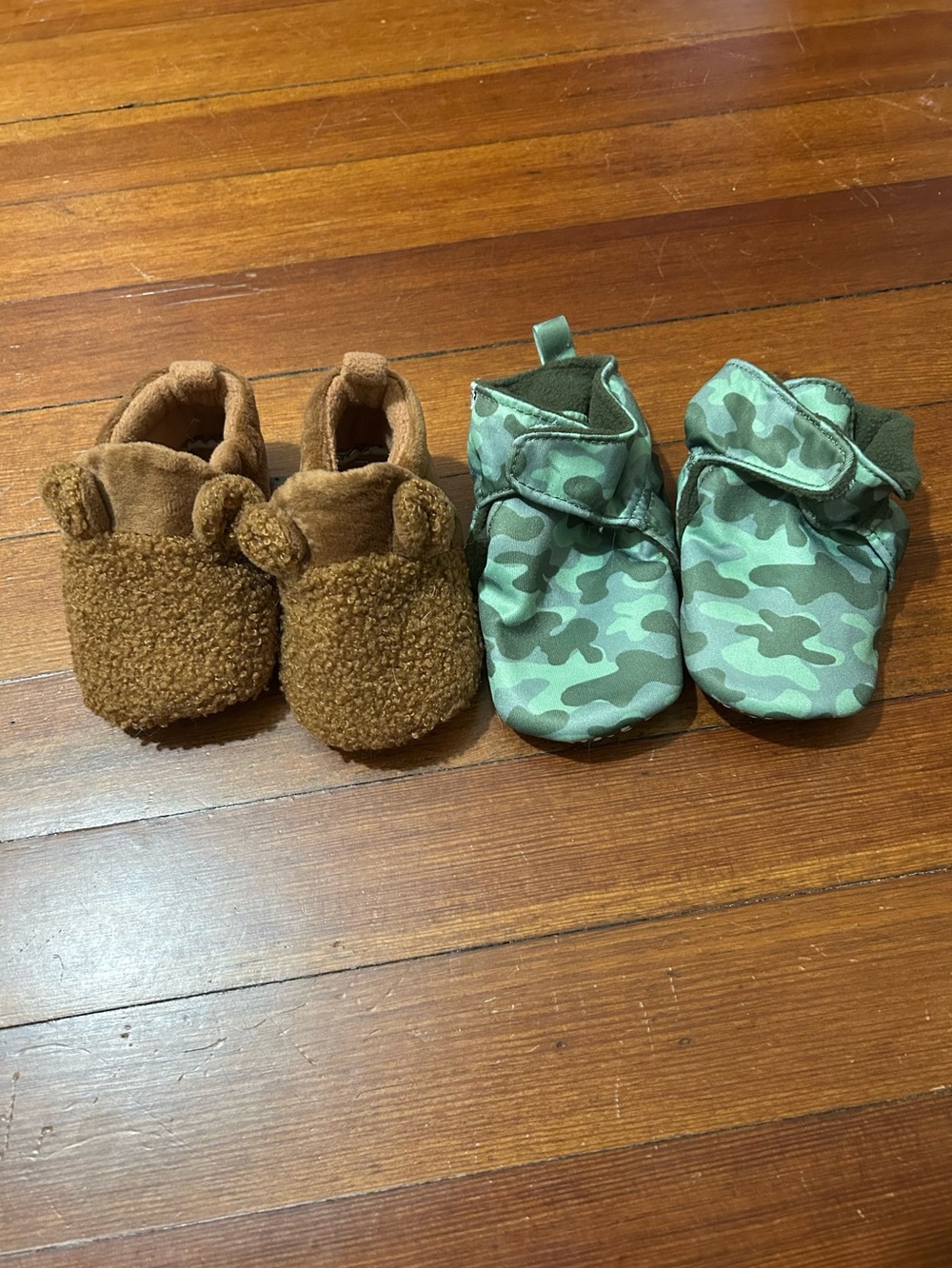 Baby booties Lot-  Sherpa Booties + Green Camo Soft Soles - 2 Pack